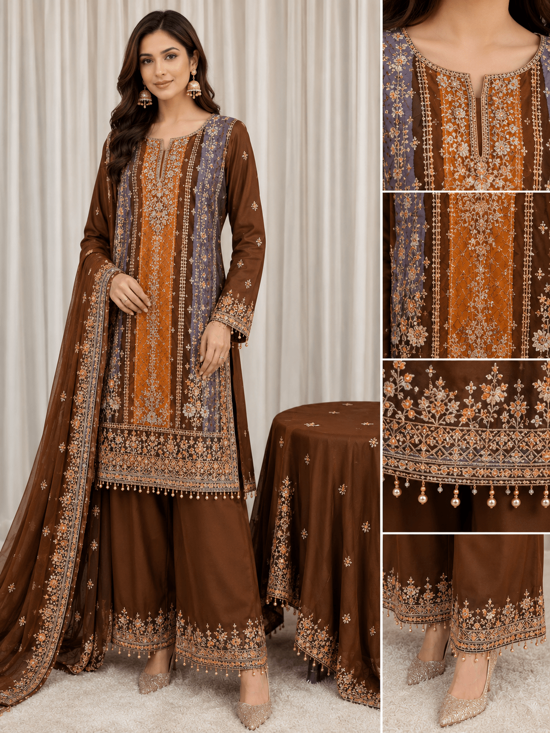 Rust Brown Karigari Palazzo Suit