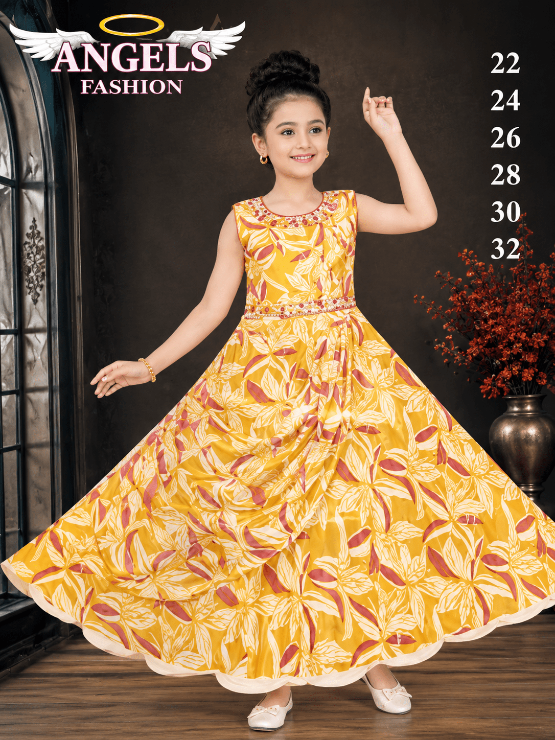 Girls Floral Party Wear Gown