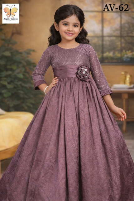 Elegant Mauve Sequined Party Gown with Floral Waist Accent